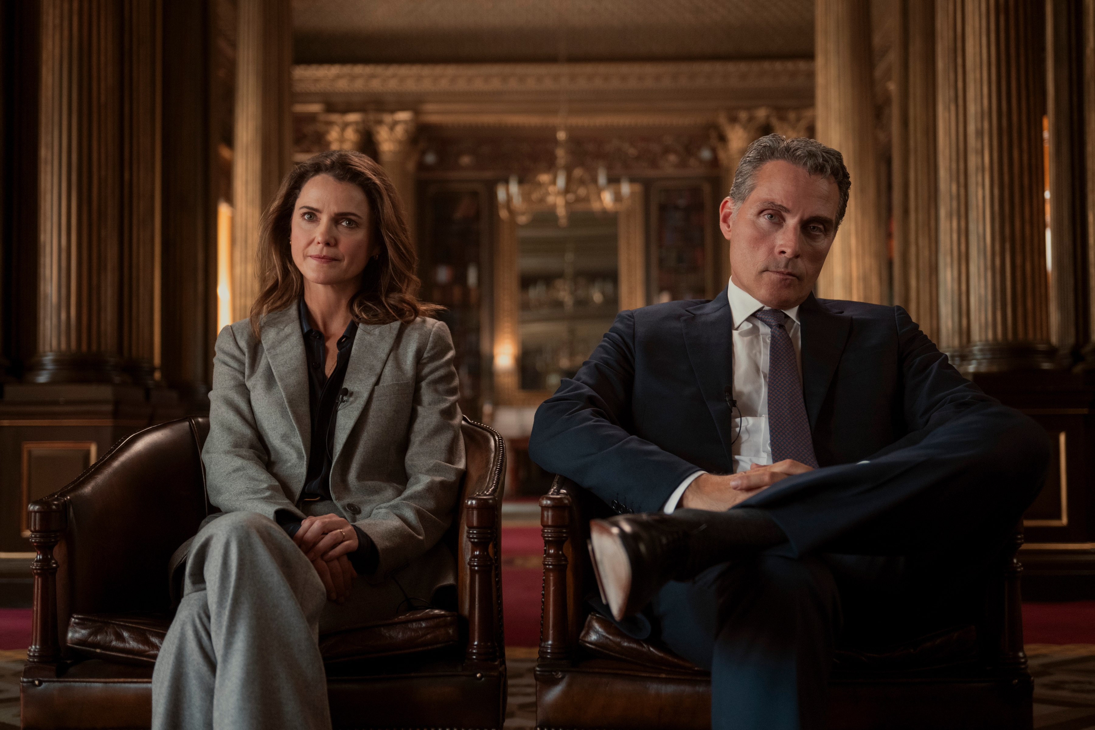 The Diplomat. (L to R) Keri Russell as Kate Wyler, Rufus Sewell as Hal Wyler in episode 305 of The Diplomat. Cr. Liam Daniel/Netflix © 2025