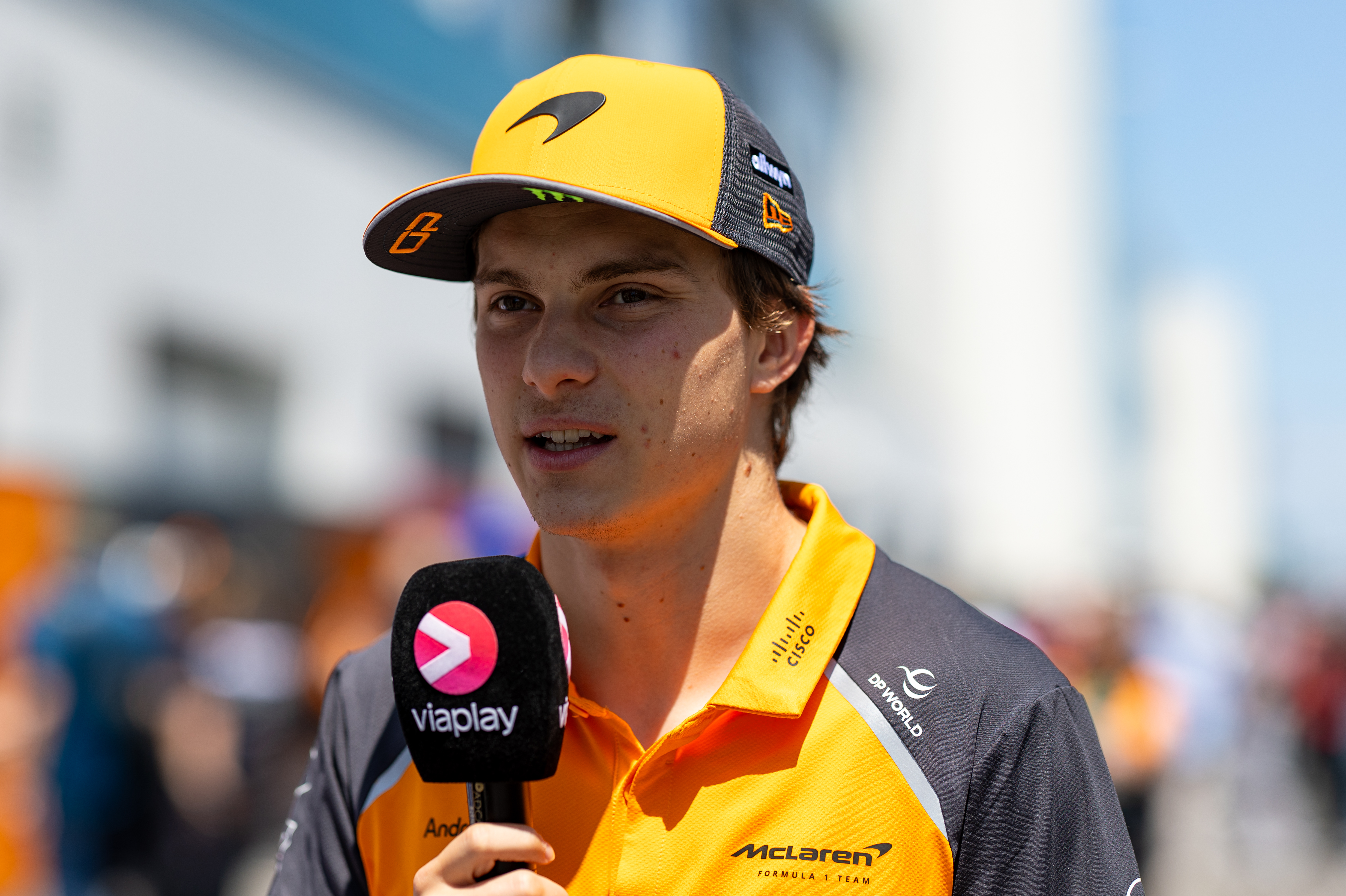 A still image of Oscar Piastri speaking to the media during the F1 Grand Prix of Canada.