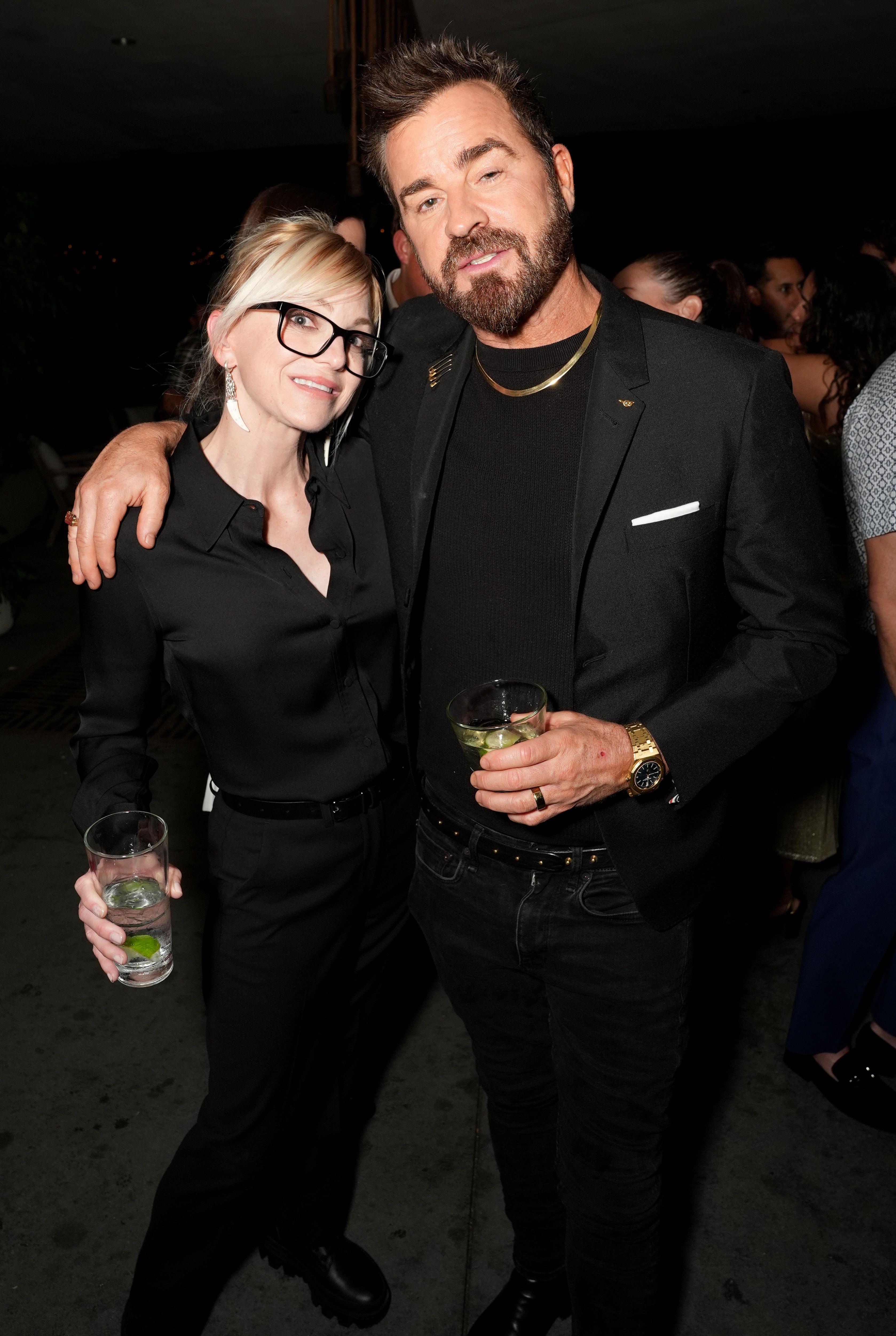 WEST HOLLYWOOD, CALIFORNIA - SEPTEMBER 11: (L-R) Anna Faris and Justin Theroux attend the Gersh 2025 Emmy Party, with Skinbetter Science, at 1 Hotel West Hollywood on September 11, 2025 in West Hollywood, California. (Photo by Presley Ann/Getty Images for Gersh)