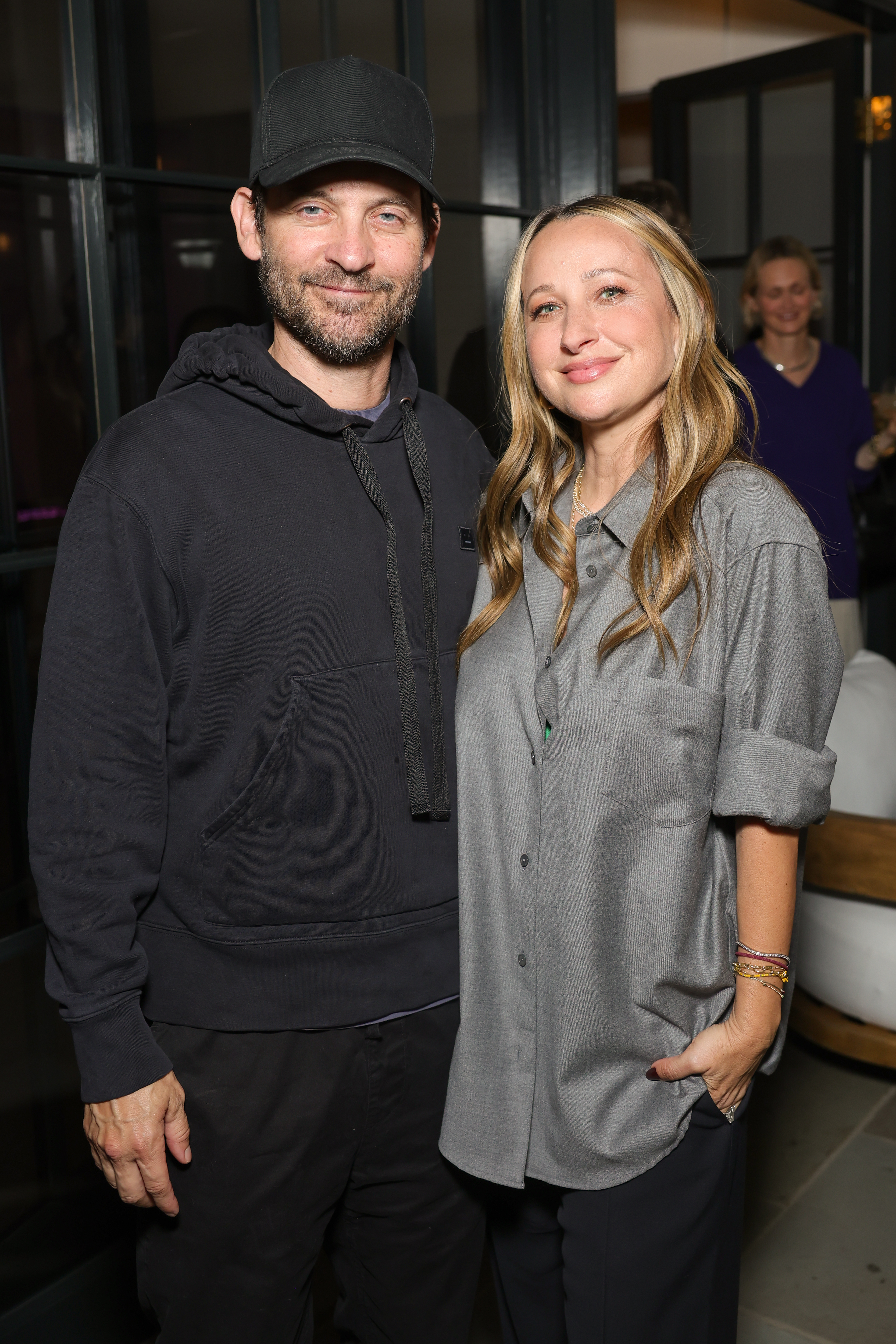 LOS ANGELES, CALIFORNIA - OCTOBER 09: (EDITOR'S NOTE: Images has been retouched. Shine has been removed.) (L-R) Tobey Maguire and Jennifer Meyer attend Jennifer Meyer's 20 Year anniversary celebration on October 09, 2025 in Los Angeles, California. (Photo by Stefanie Keenan/Getty Images for Jennifer Meyer Jewelry)