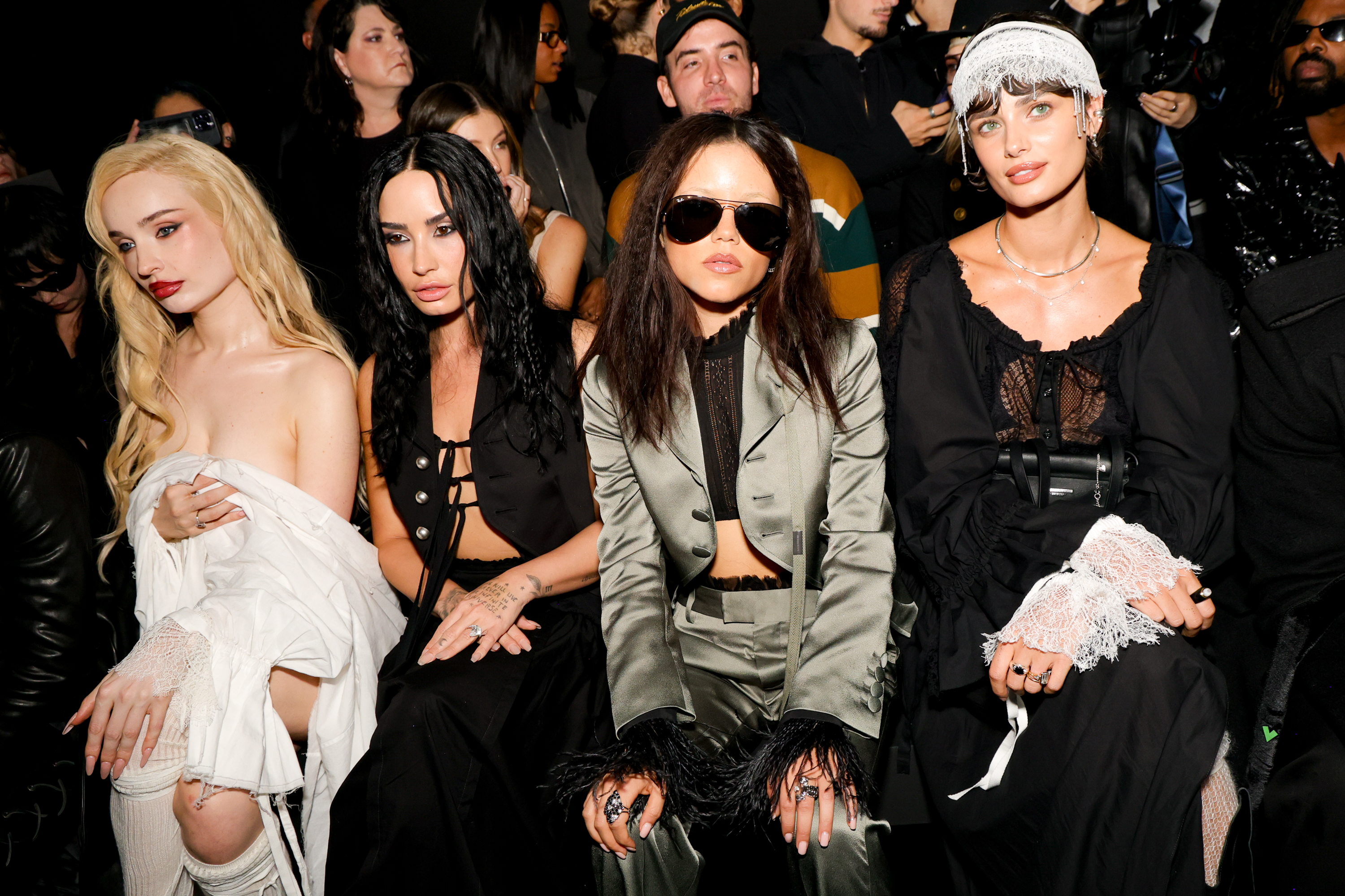 Kim Petras, Demi Lovato, Jenna Ortega, Taylor Hill at the Ann Demeulemeester fashion show as part of Spring/Summer 2026 Paris Fashion Week held at Réfectoire des Cordeliers on October 04, 2025 in Paris, France. (Photo by River Callaway/WWD via Getty Images)