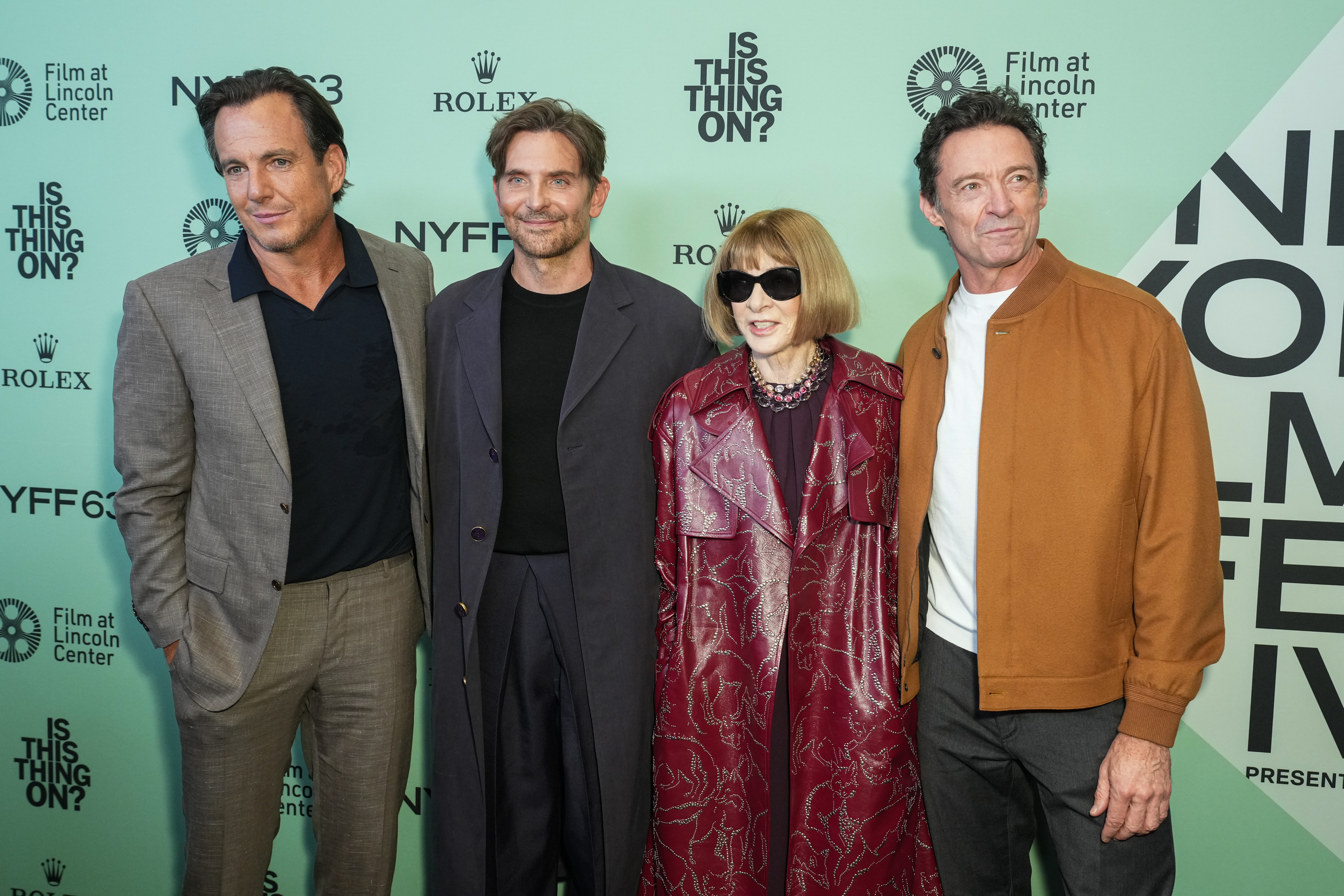 Will Arnett, Bradley Cooper, Anna Wintour, Hugh Jackman at the "Is This Thing On?" premiere during the 63rd New York Film Festival held at Lincoln Center on October 10, 2025 in New York, New York. (Photo by John Nacion/Variety via Getty Images)