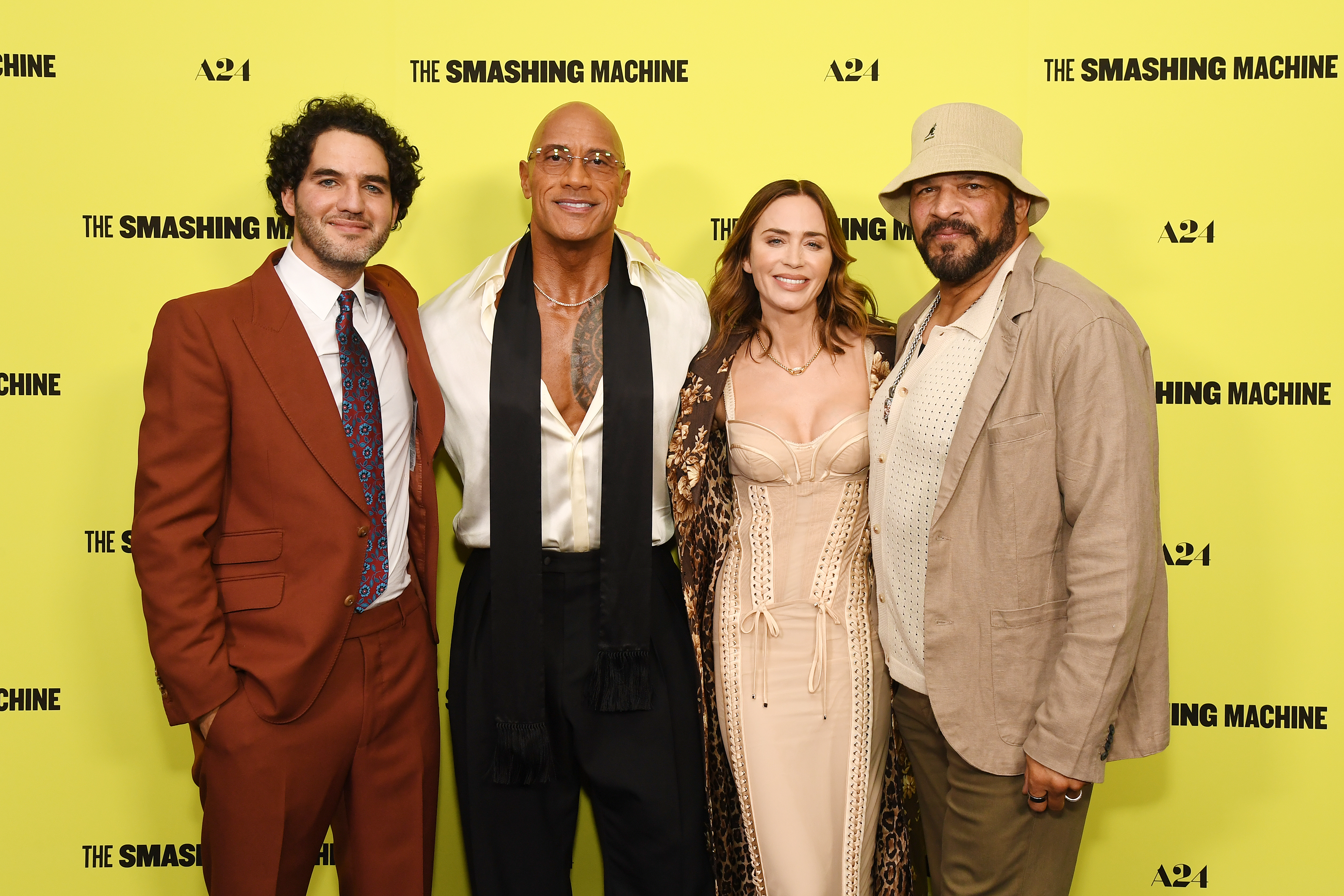 Benny Safdie, Dwayne Johnson, Emily Blunt and Mark Kerr