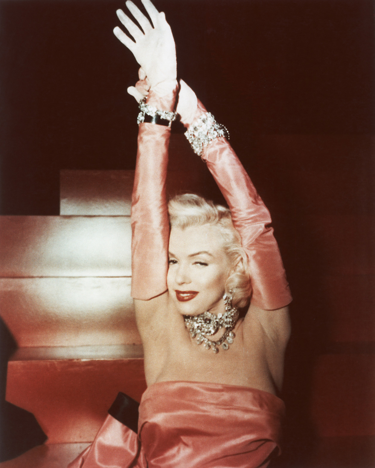 American actress Marilyn Monroe (1926 - 1962), as Lorelei Lee, performing a song in a scene from 'Gentlemen Prefer Blondes', directed by Howard Hawks, 1953. (Photo by Hulton Archive/Getty Images)