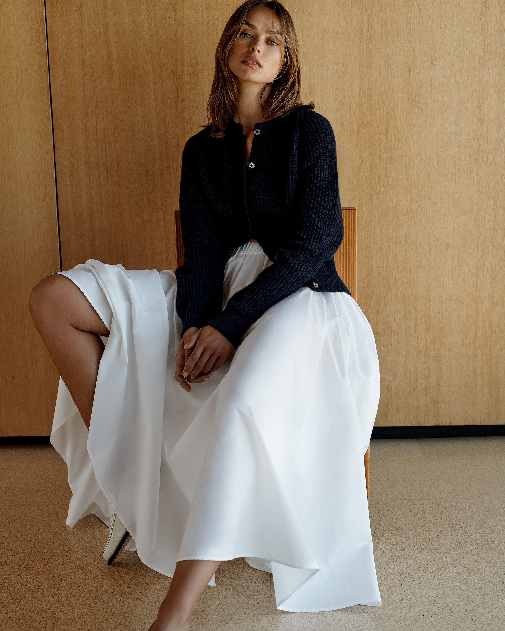 model wearing goop G. label spring 2025 collection
