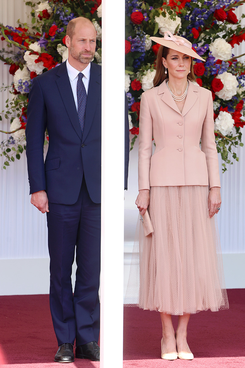 WINDSOR, ENGLAND - JULY 08: Prince William, Prince of Wales and Catherine, Princess of Wales await the arrival of President Emmanuel Macron and Mrs Brigitte Macron on July 08, 2025 in Windsor, England. President Emmanuel Macron and Mrs Brigitte Macron visit the UK in the first visit State Visit made by France in 17 years. They are staying at Windsor Castle, hosted by King Charles III and Queen Camilla, and a banquet will be held there in their honour. The Macrons will visit Imperial College, and the President will address Parliament during his stay. (Photo by Chris Jackson/Getty Images)