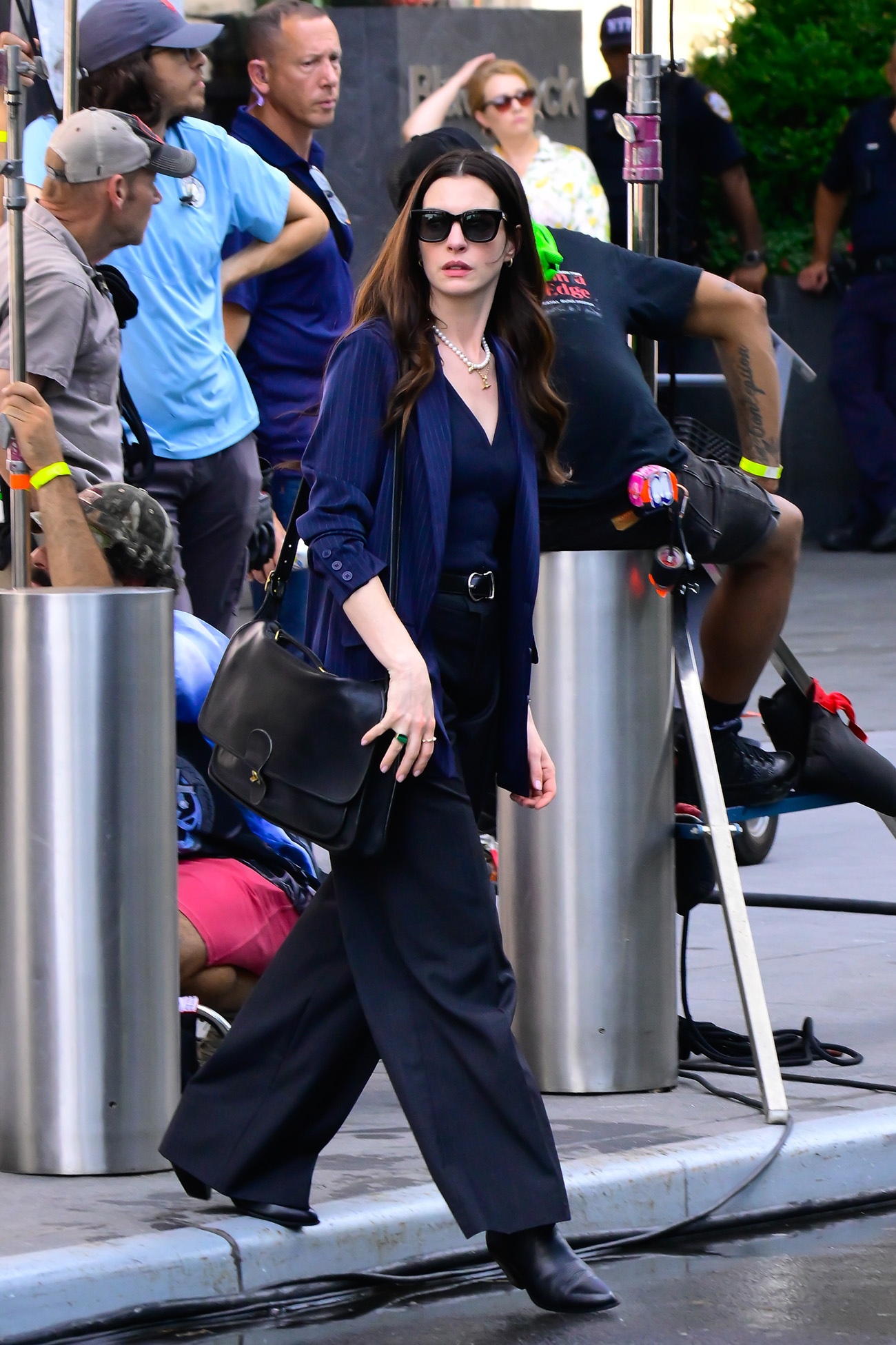 NEW YORK, NEW YORK - JULY 29: Anne Hathaway is seen filming