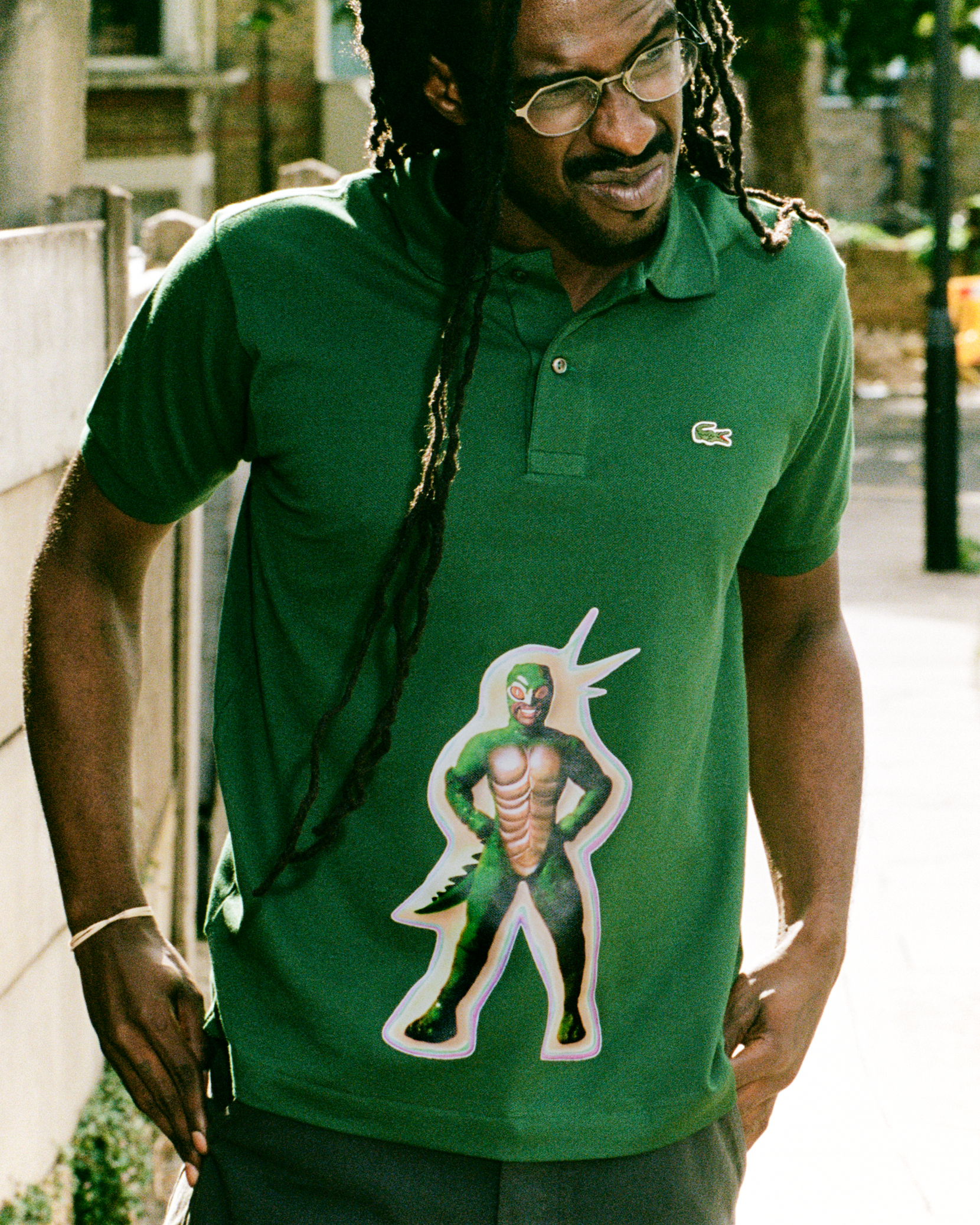 A look from the Lacoste l8te, a collaboration between the French brand and the New York-based artist Frank Dorey.