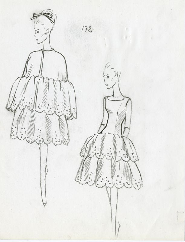 Collection drawing, Cristobal Balenciaga, Winter 1963, Mod. n.172 © Balenciaga Archives Paris