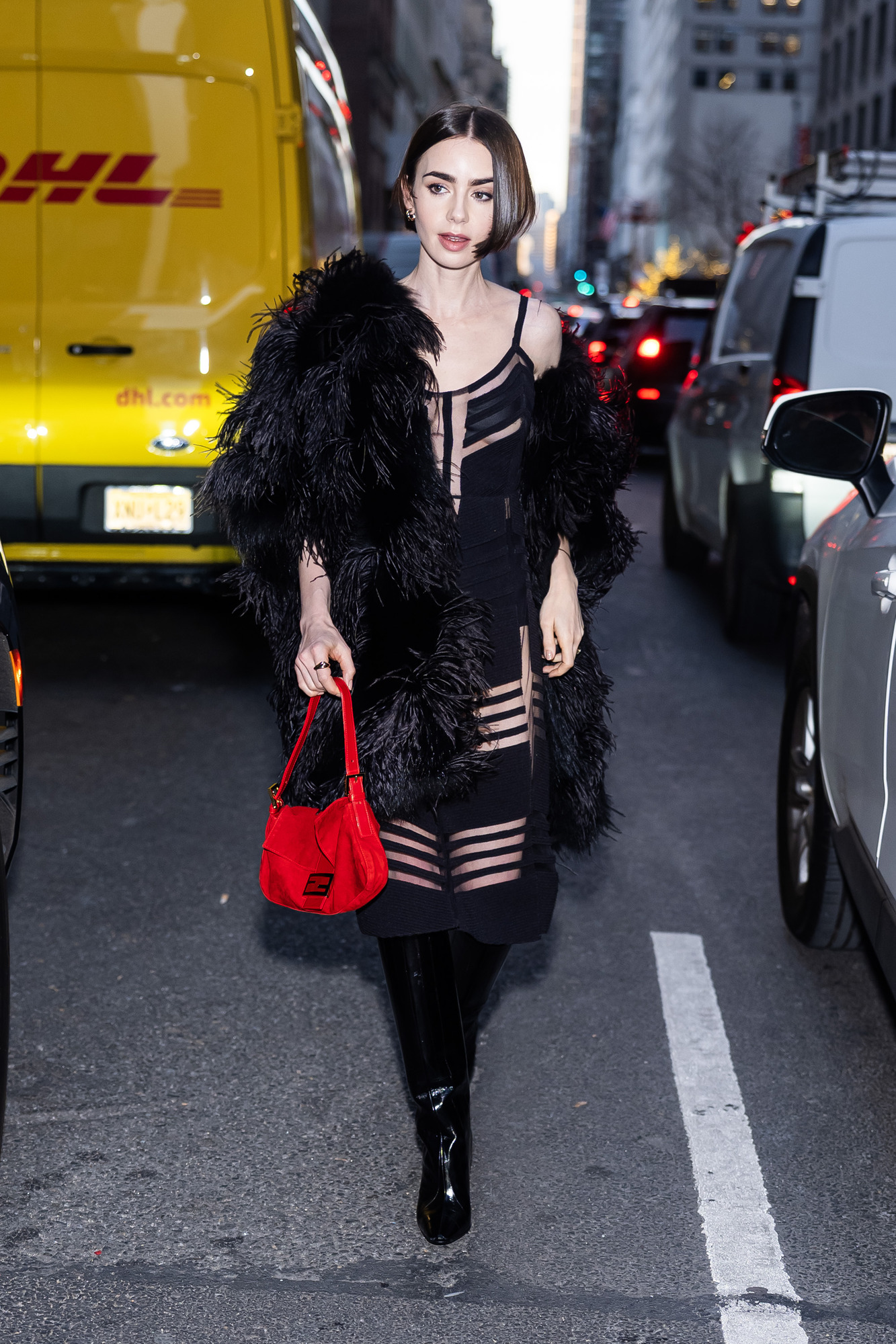 Lily Collins with the Fendi Baguette bag