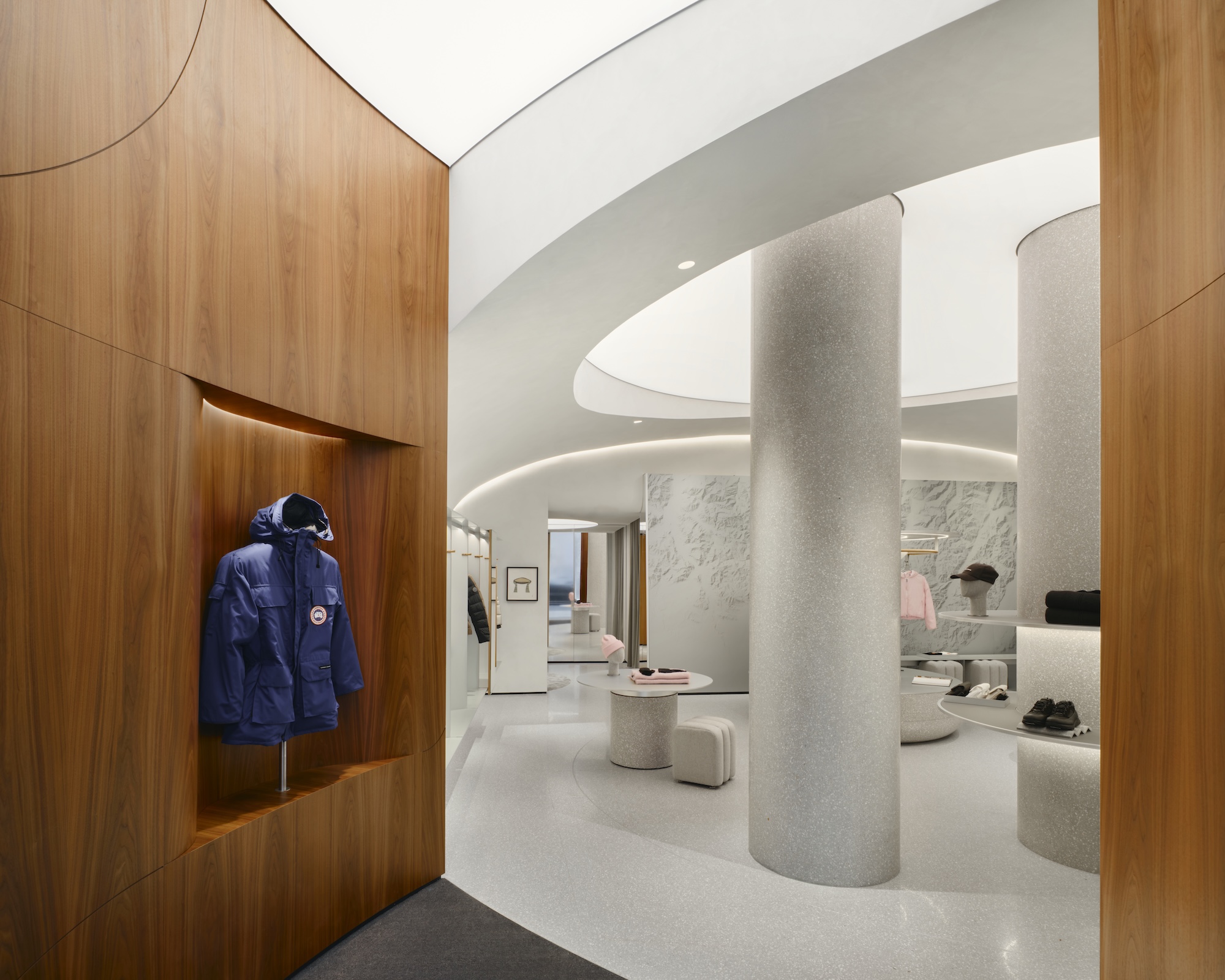 Inside the new Canada Goose flagship store on Milan's Corso Giacomo Matteotti.